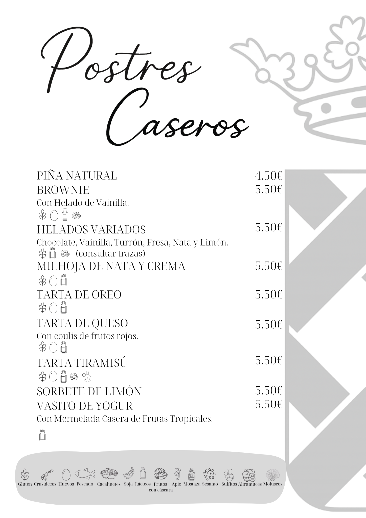 Postres caseros - carta